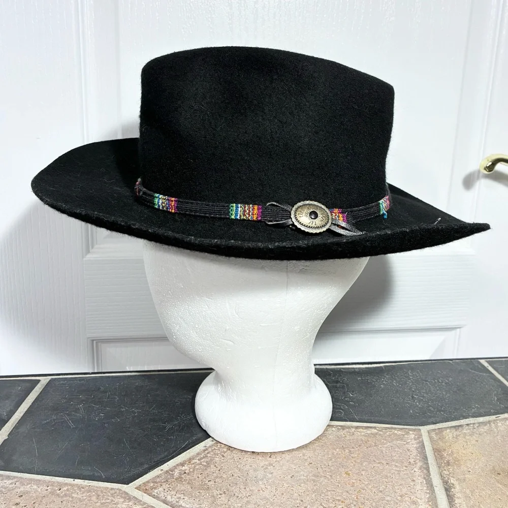 80s Dorfman Southwestern Wool Fedora Hat USA MADE Vintage Black Women’s Small